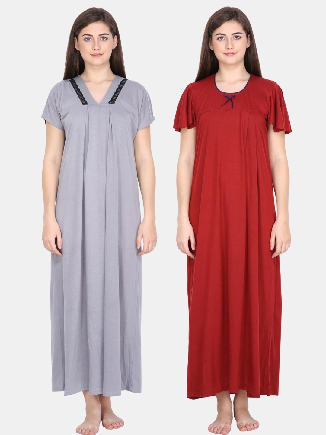 

Klamotten Pack Of 2 Grey & Maroon Maxi Nightdress