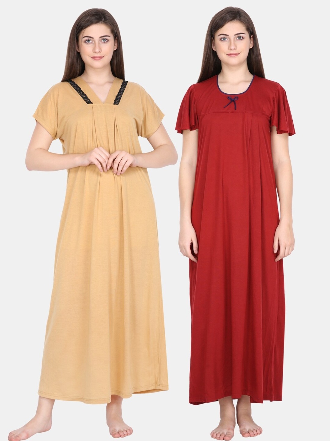 

Klamotten Pack of 2 Mustard Yellow & Red Maxi Nightdress