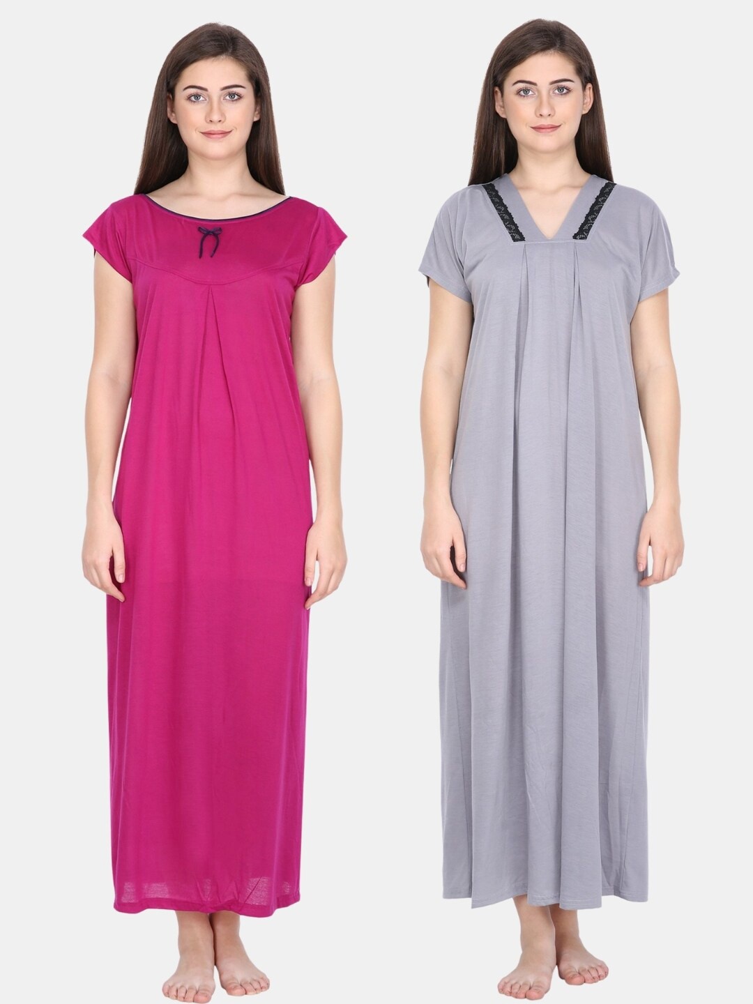 

Klamotten Woman Pack of 2 Magenta & Grey Maxi Nightdress