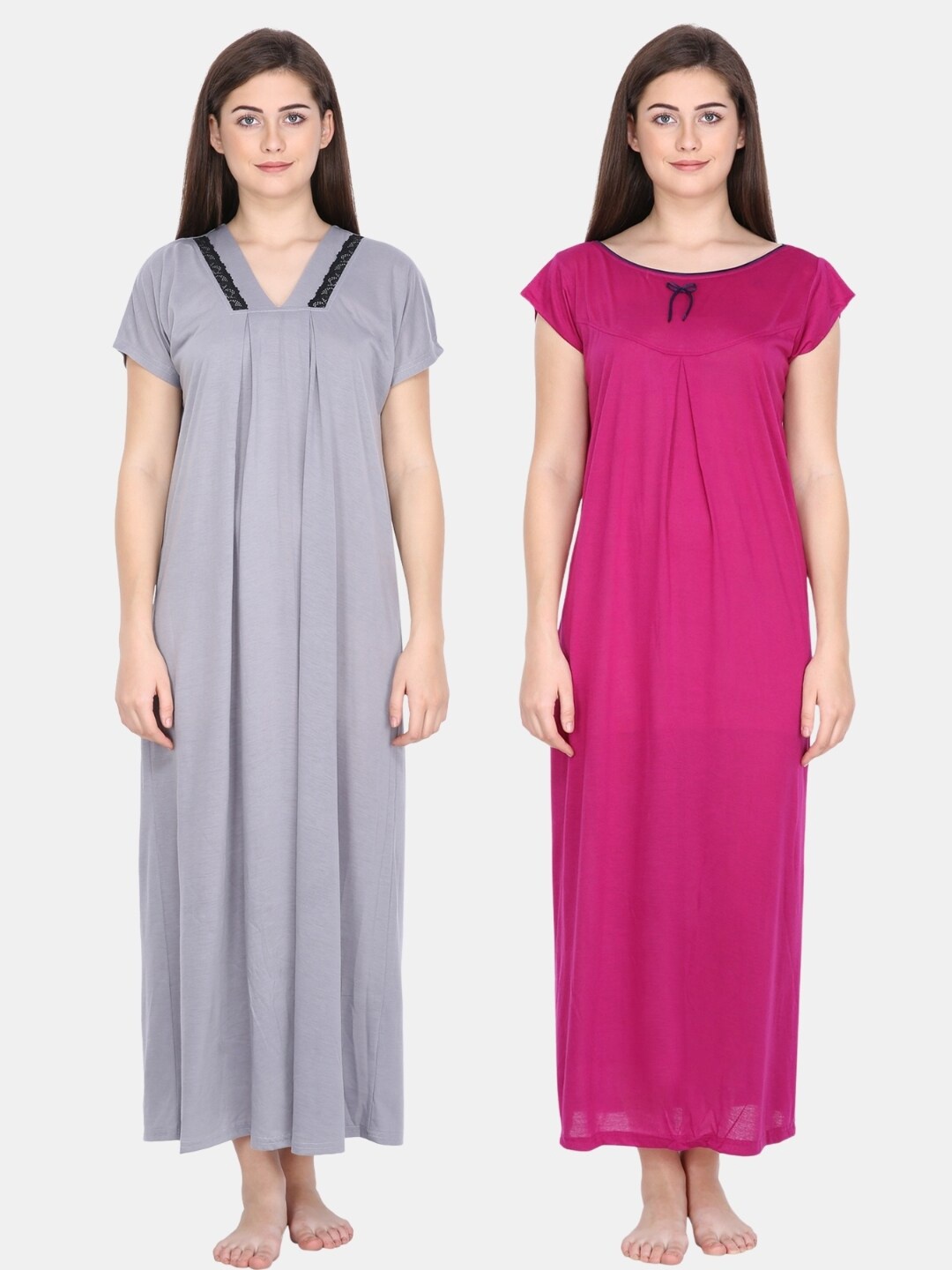 

Klamotten Women Pack Of 2 Grey & Pink Maxi Nightdress