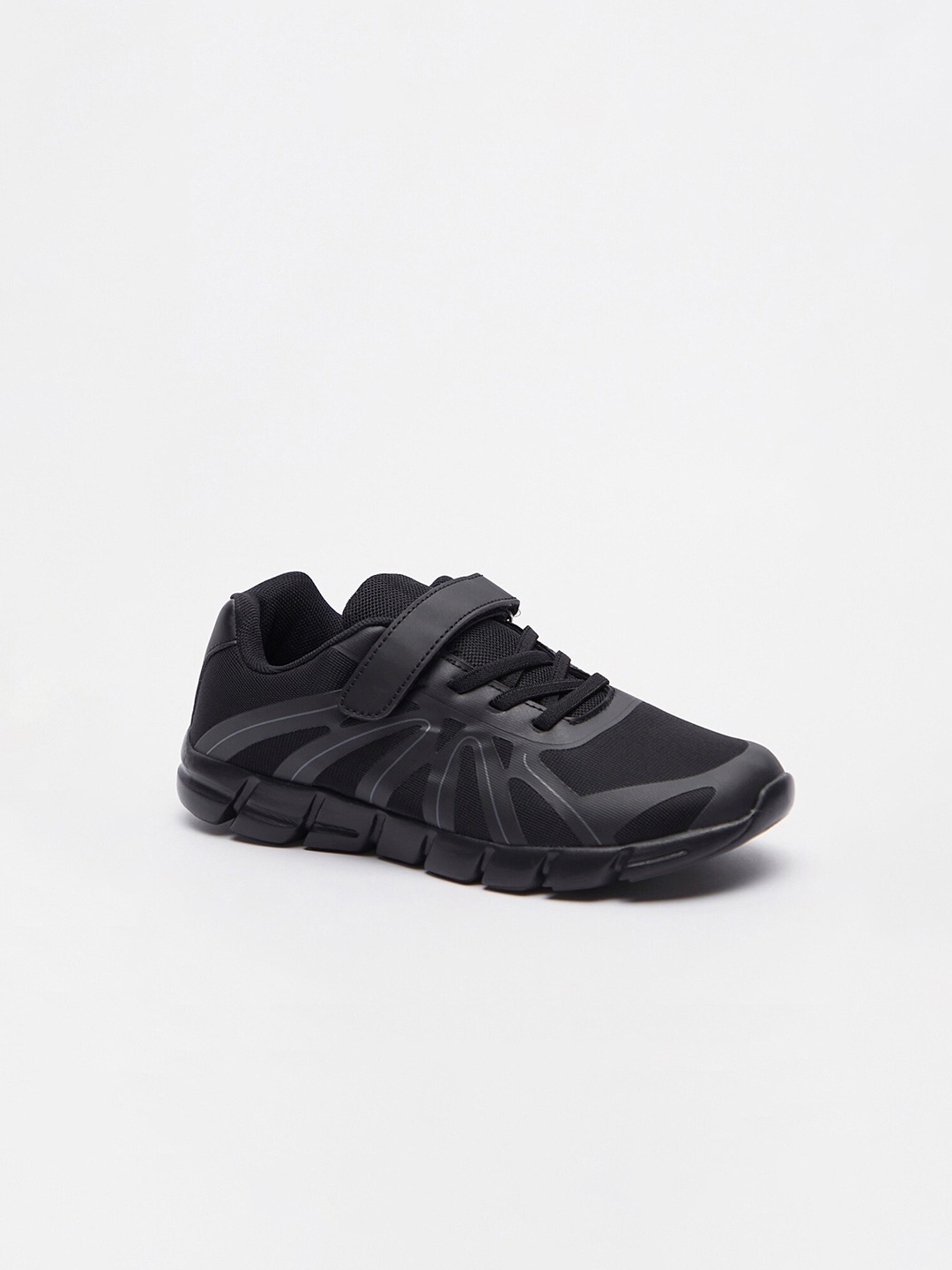 

shoexpress Boys Black Textured Trainers with Hook and Loop Closure