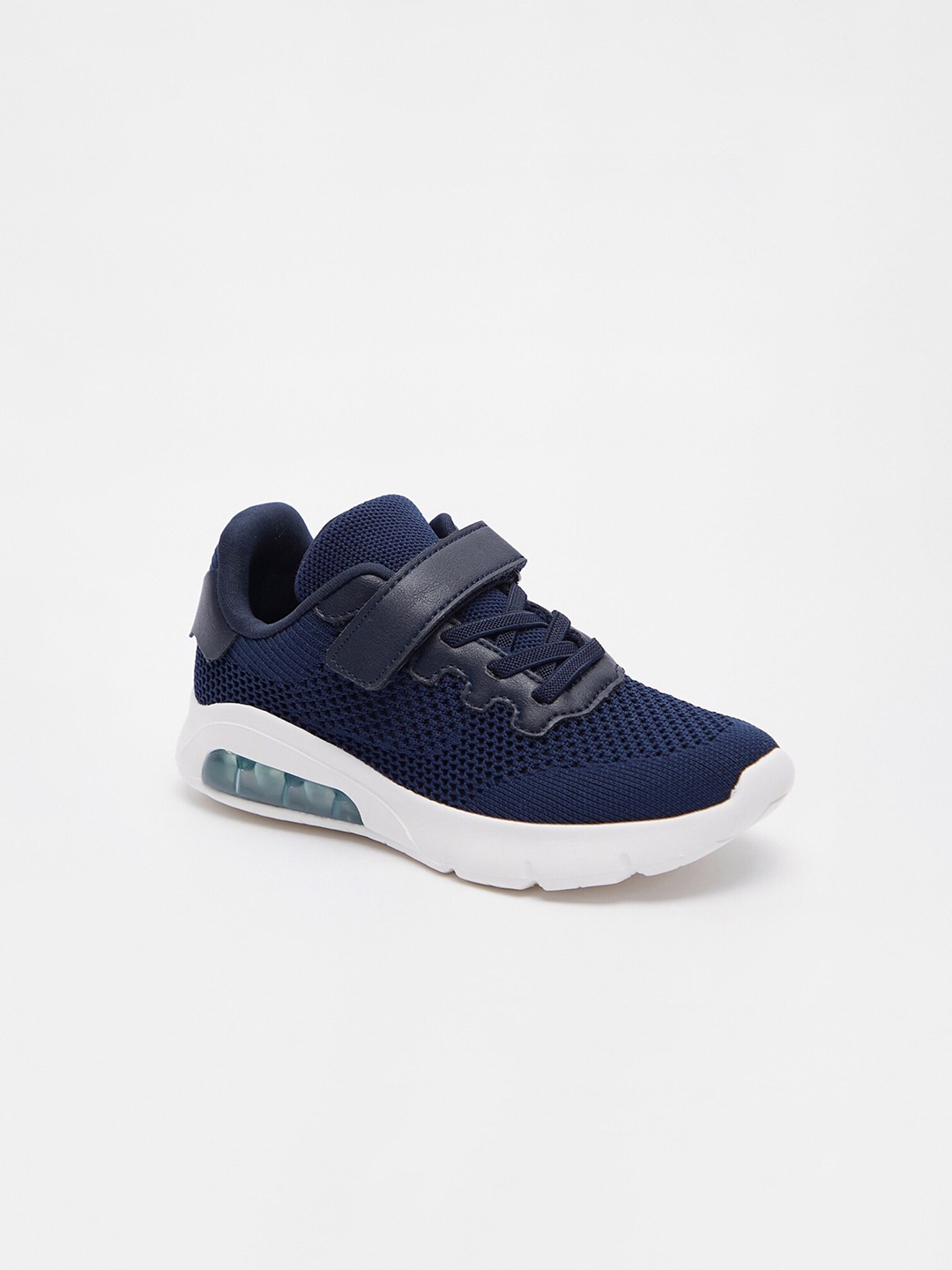 

shoexpress Boys Navy Blue & White Textured Trainers with Lace-Up Closure