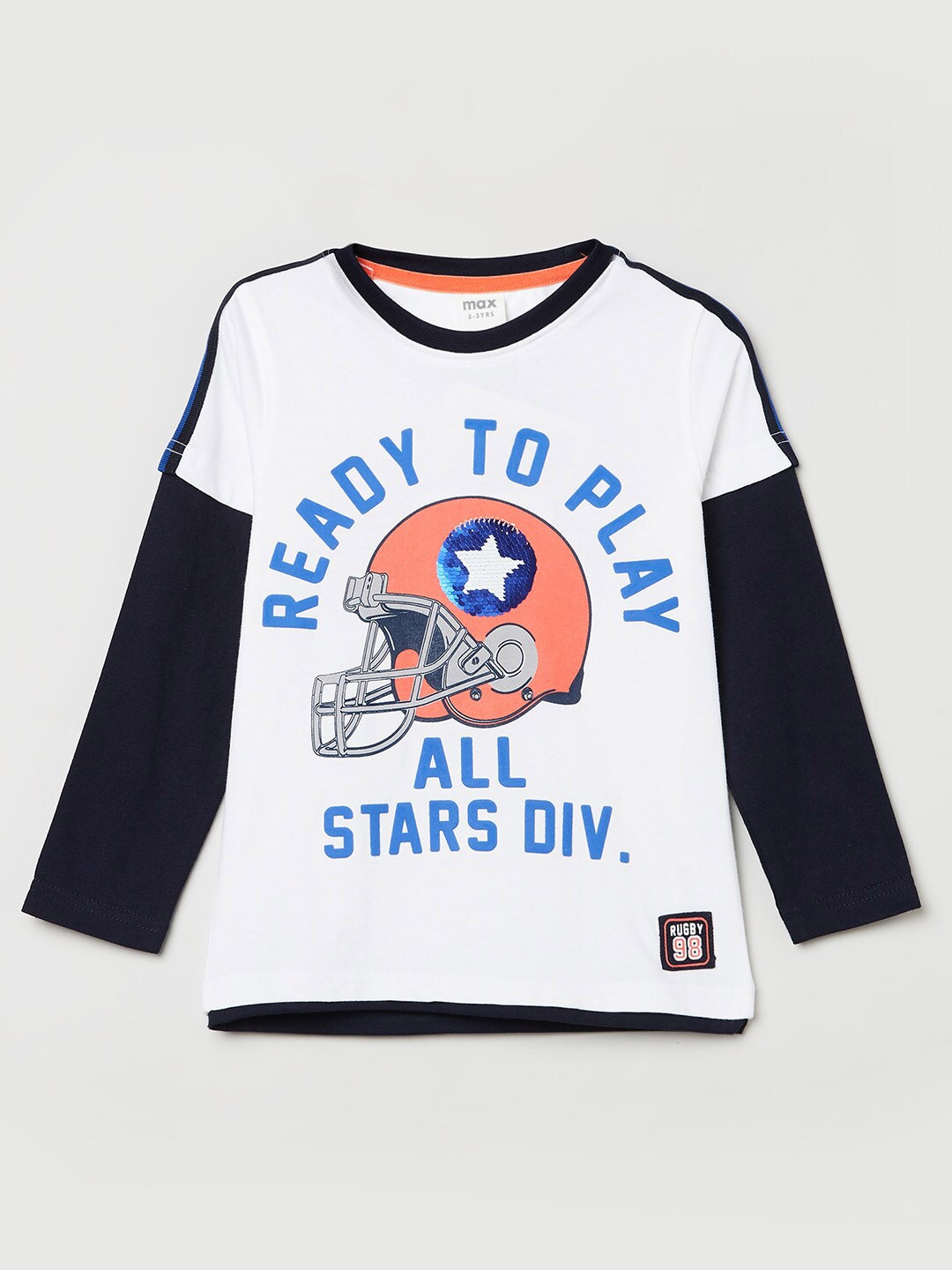 

max Boys White Varsity Printed T-shirt