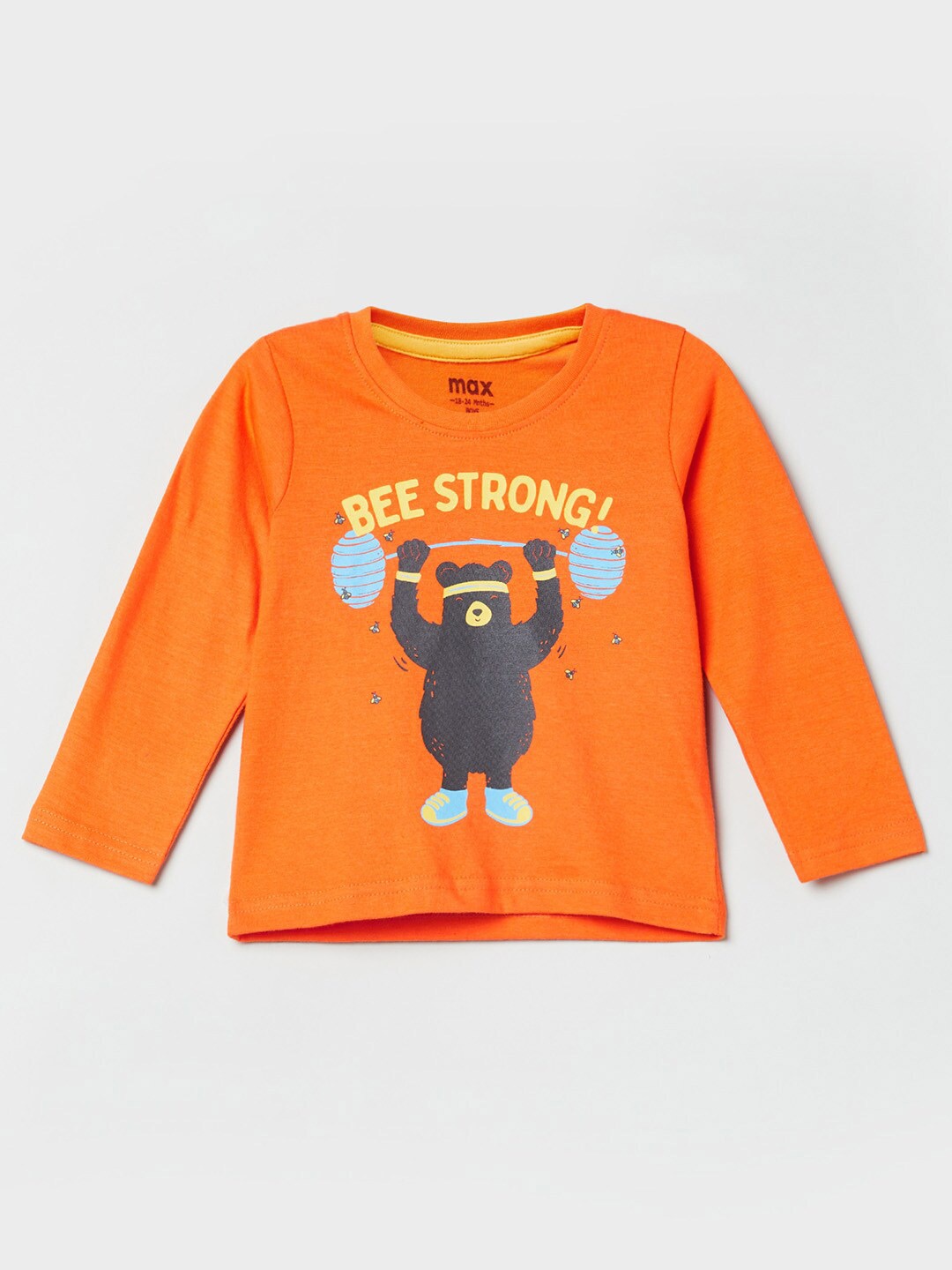 

max Boys Orange Printed Applique T-shirt