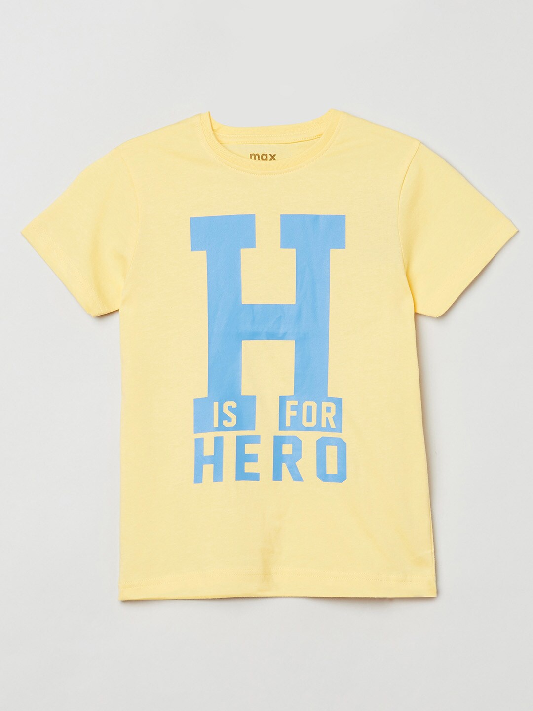 

max Boys Yellow Typography Printed Applique T-shirt