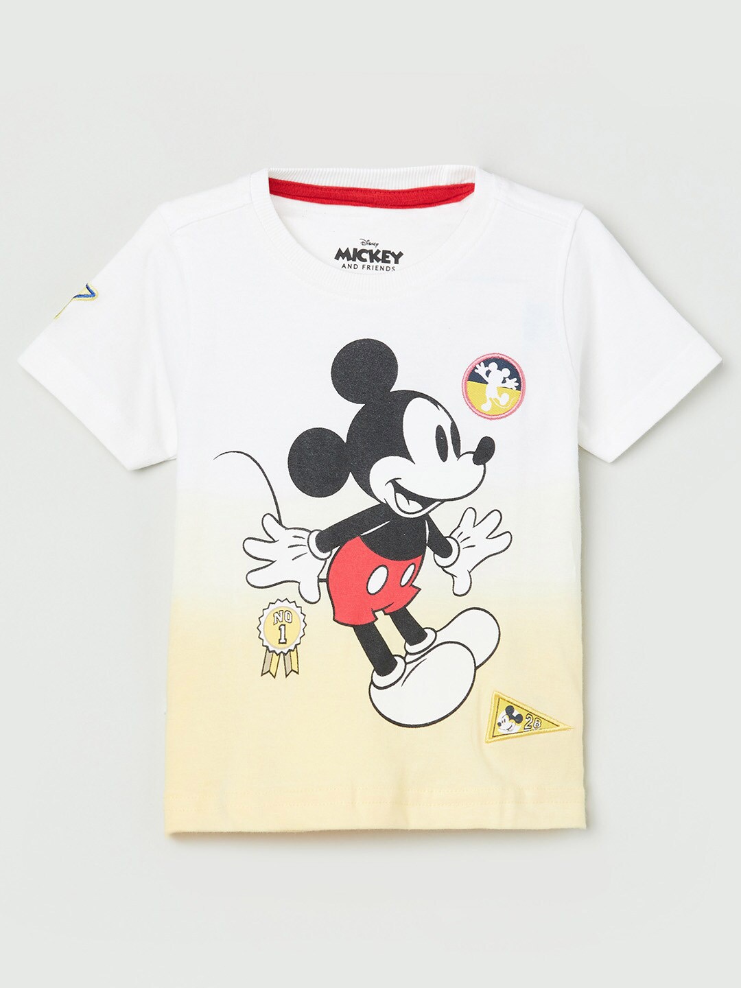 

max Boys White Mickey Mouse Printed T-shirt