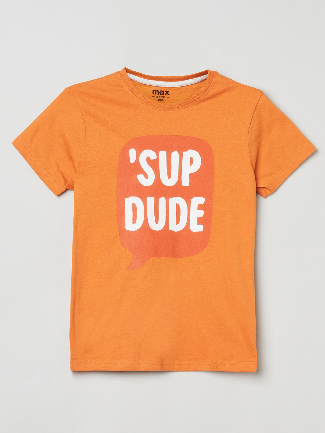 

max Boys Orange Typography Printed T-shirt
