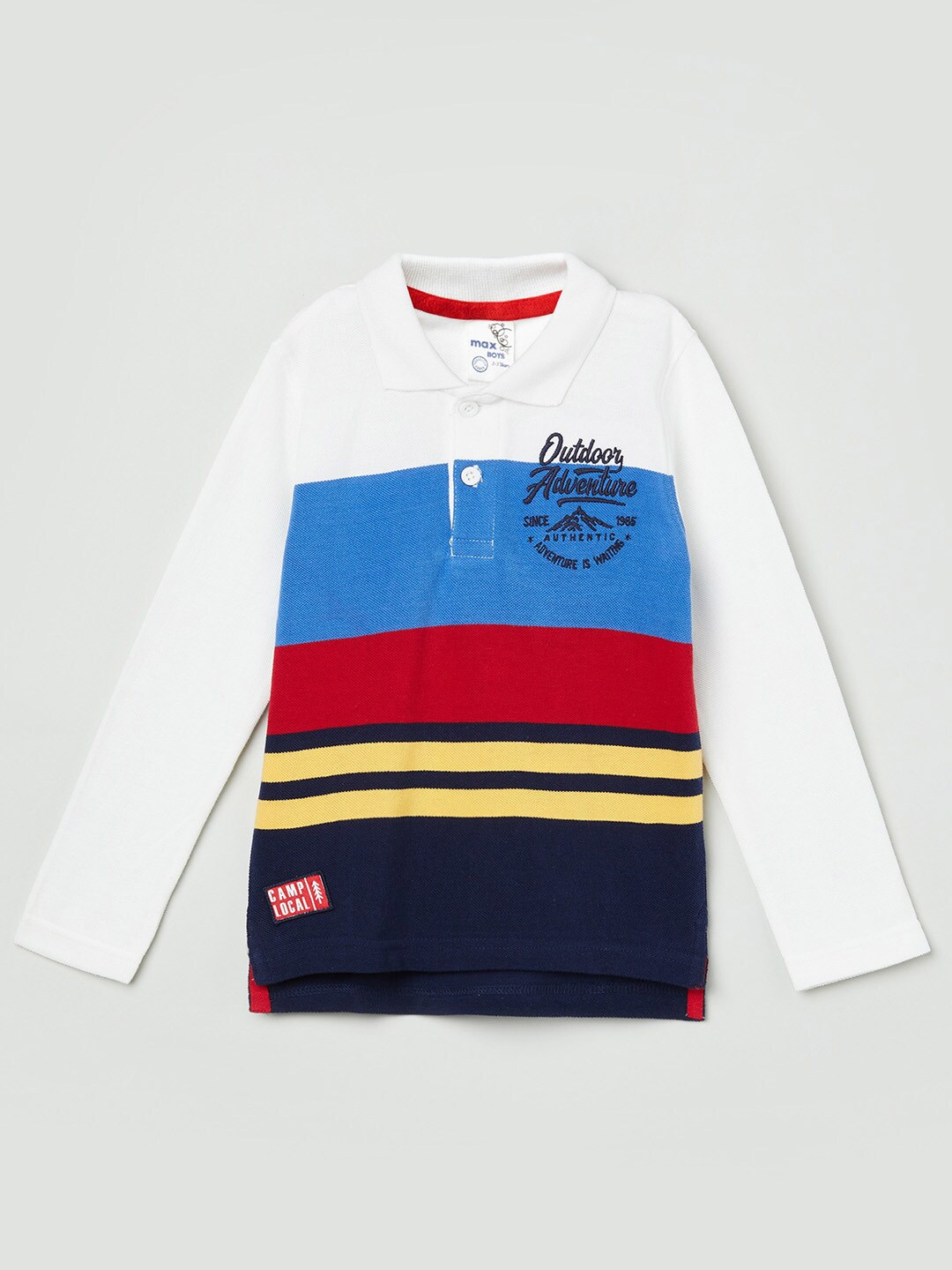 

max Boys Off White Striped Henley Neck T-shirt