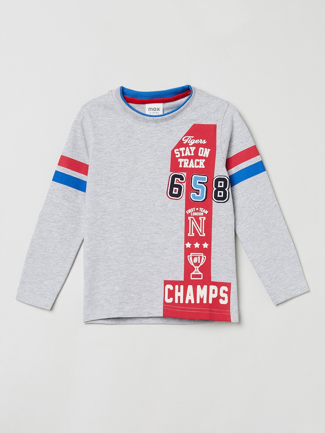 

max Boys Grey Varsity T-shirt