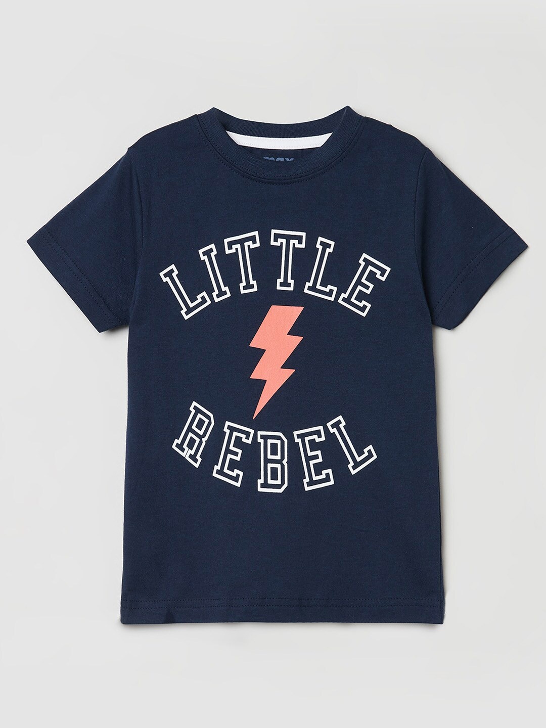 

max Boys Navy Blue Typography Printed Applique T-shirt