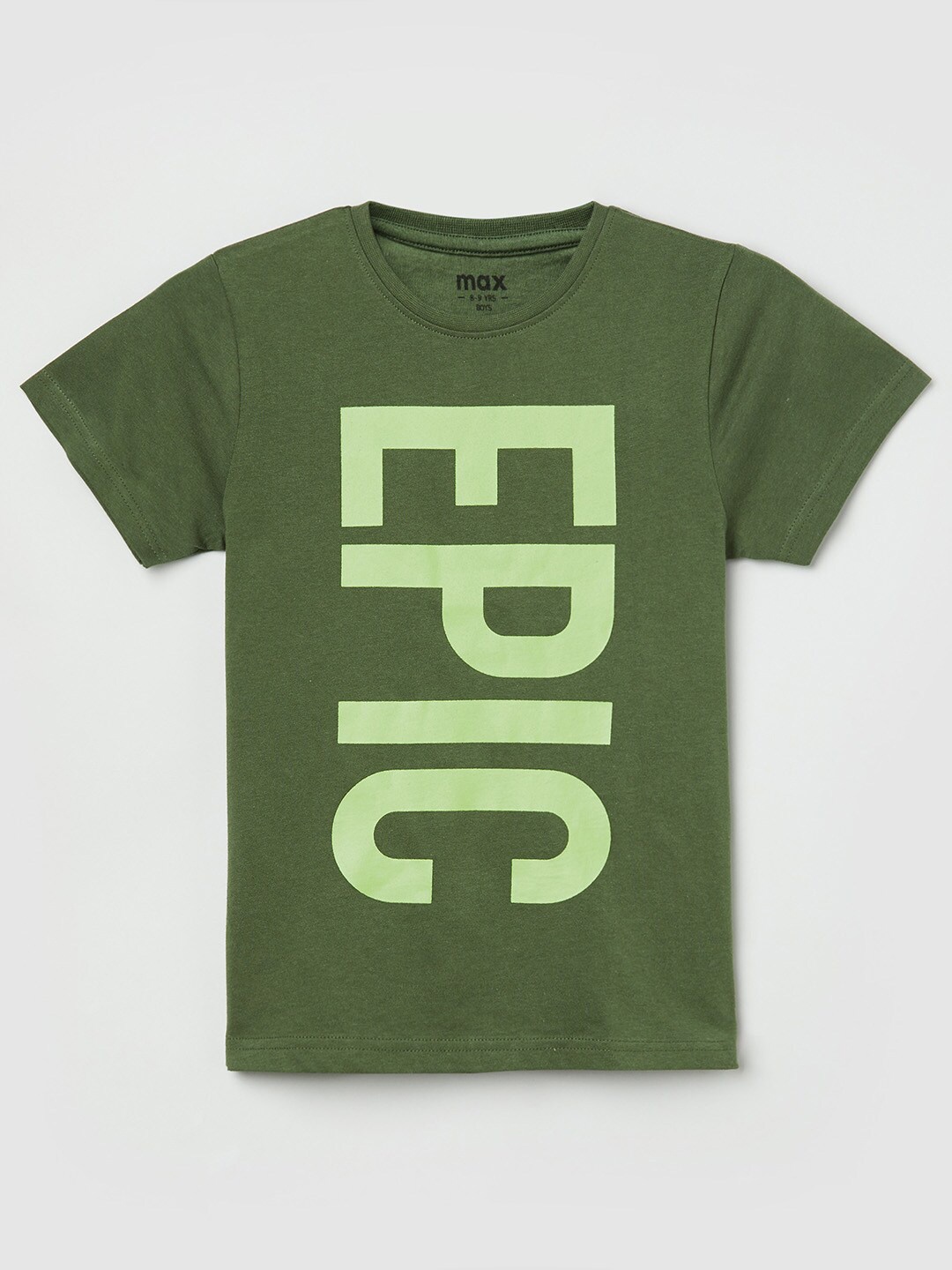 

max Boys Olive Green Typography Printed T-shirt