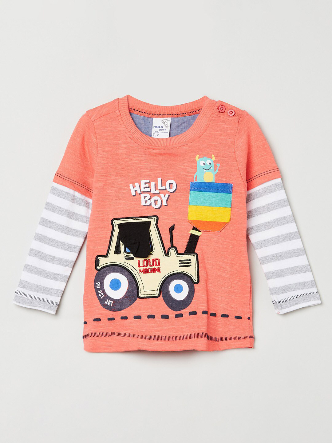 

max Boys Orange Typography Printed Applique T-shirt