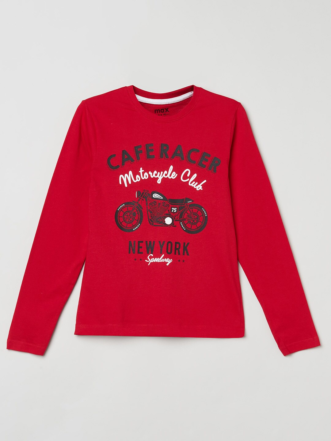 

max Boys Red Biker Printed Applique T-shirt
