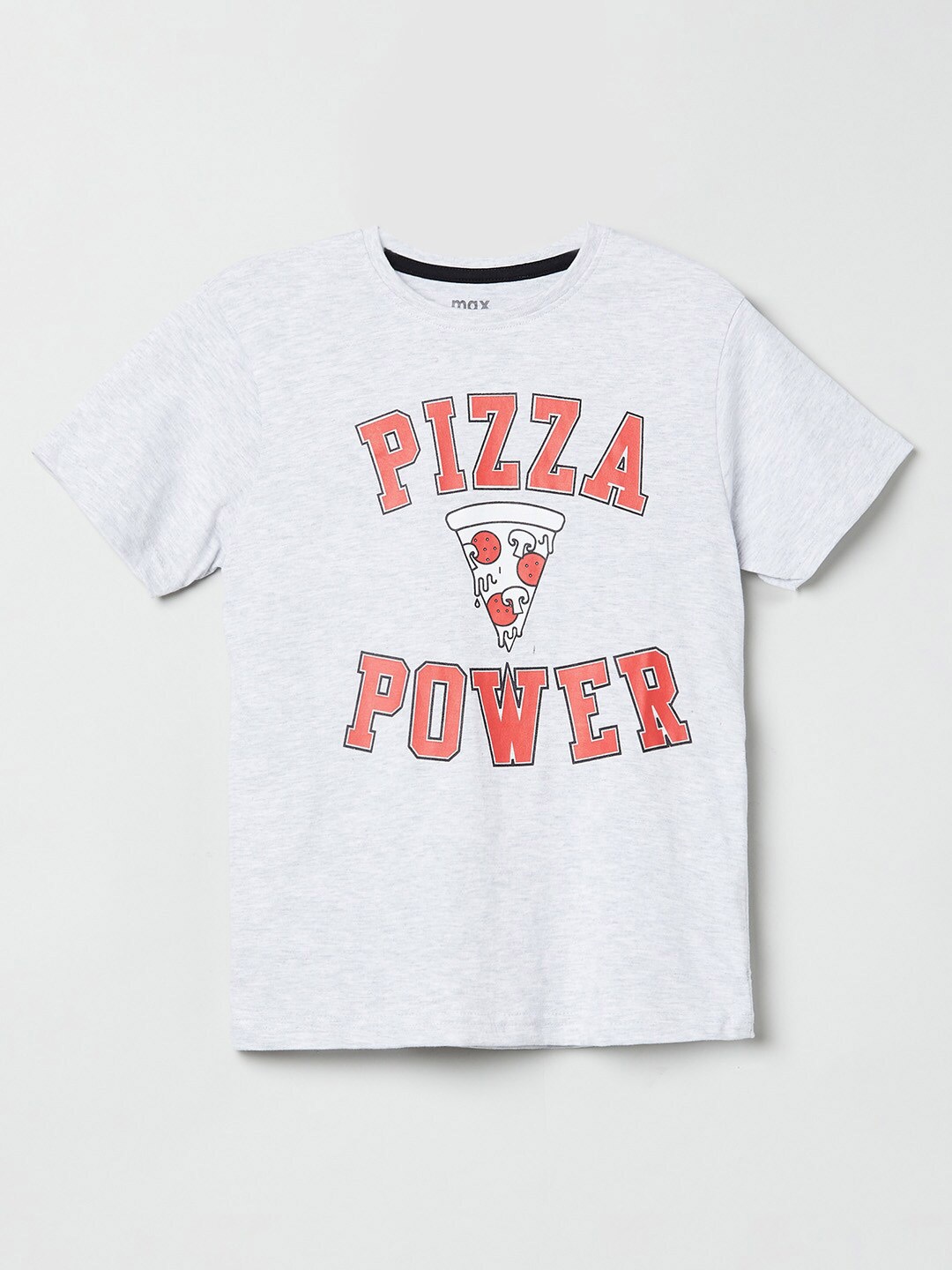 

max Boys Grey Typography Printed Applique T-shirt