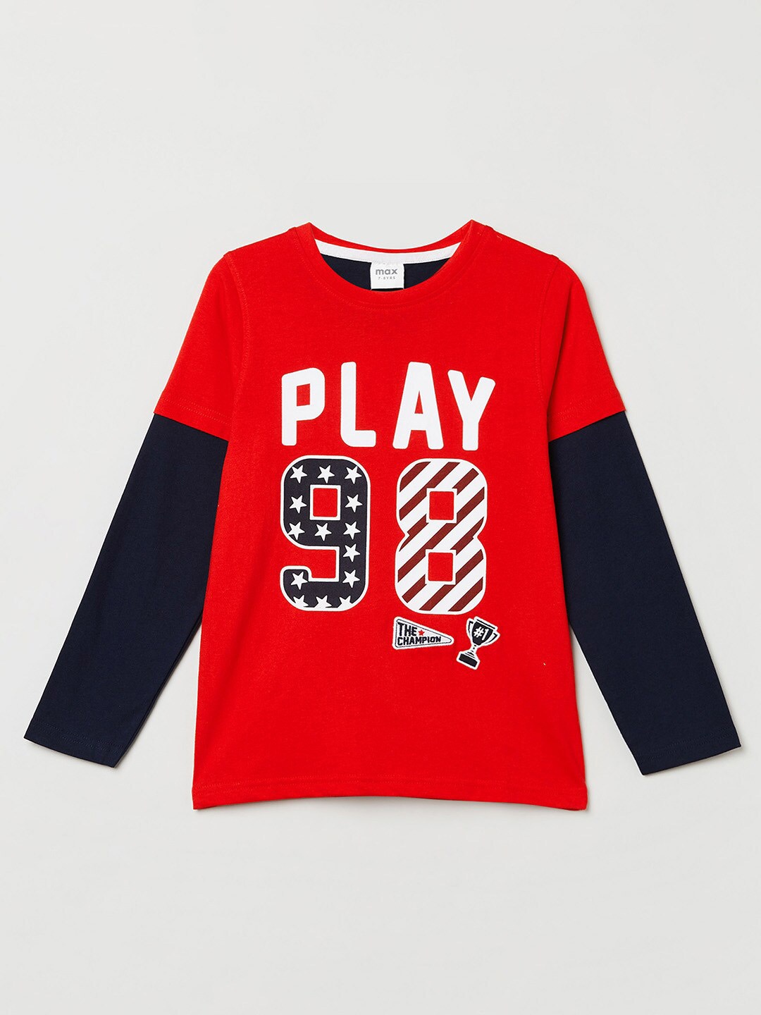 

max Boys Red Varsity Printed T-shirt