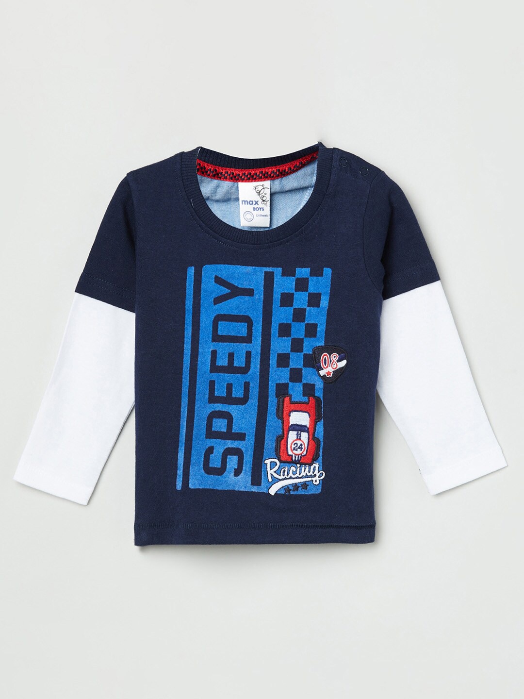 

max Boys Navy Blue & White Printed T-shirt