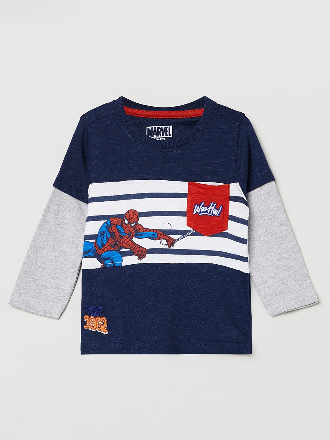 

max Boys Navy Blue Spiderman Printed T-shirt