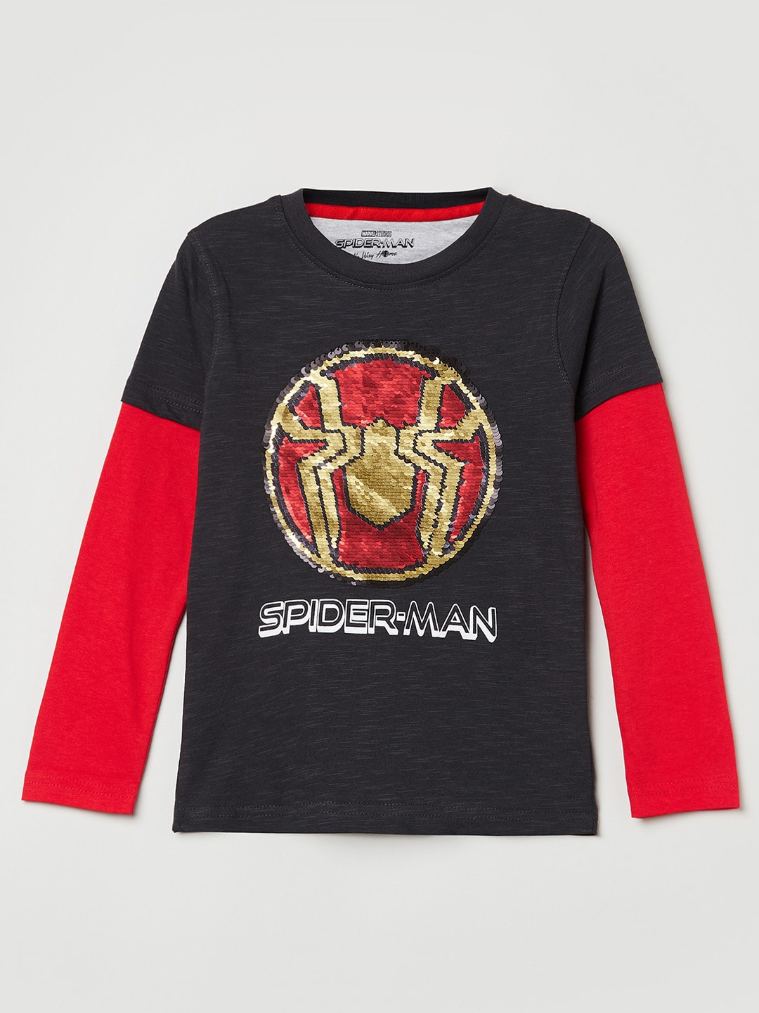

max Boys Charcoal Spiderman Sequined T-shirt