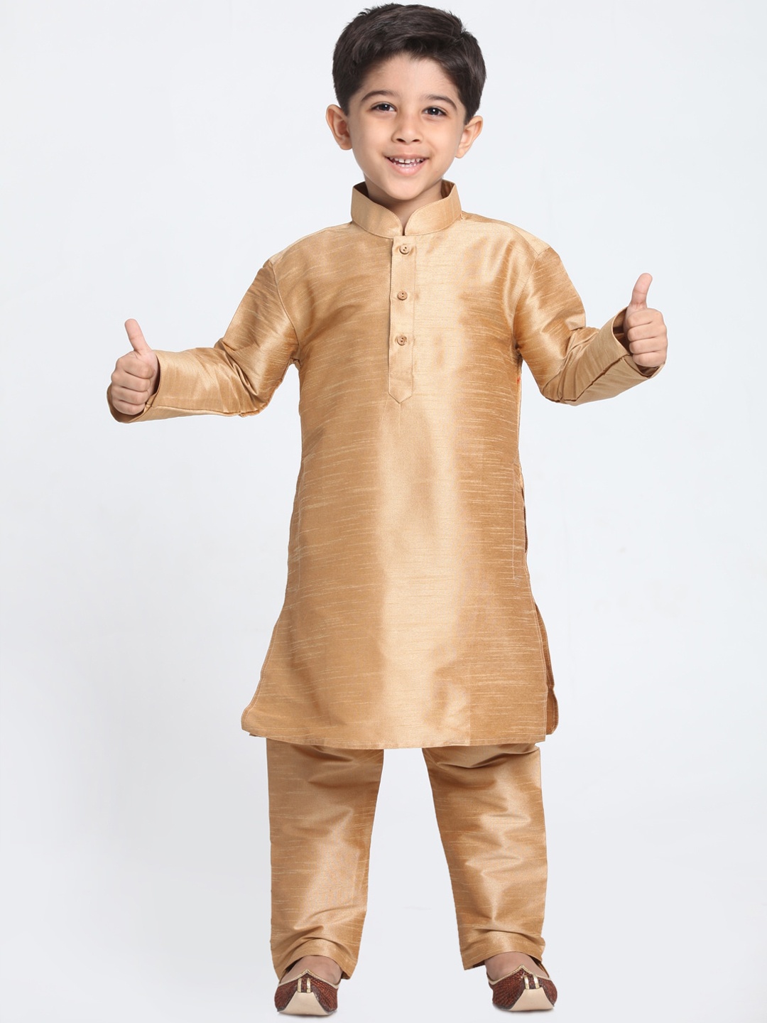 

JBN Creation Boys Gold-Toned Regular Silk Blend Kurta with Pyjamas