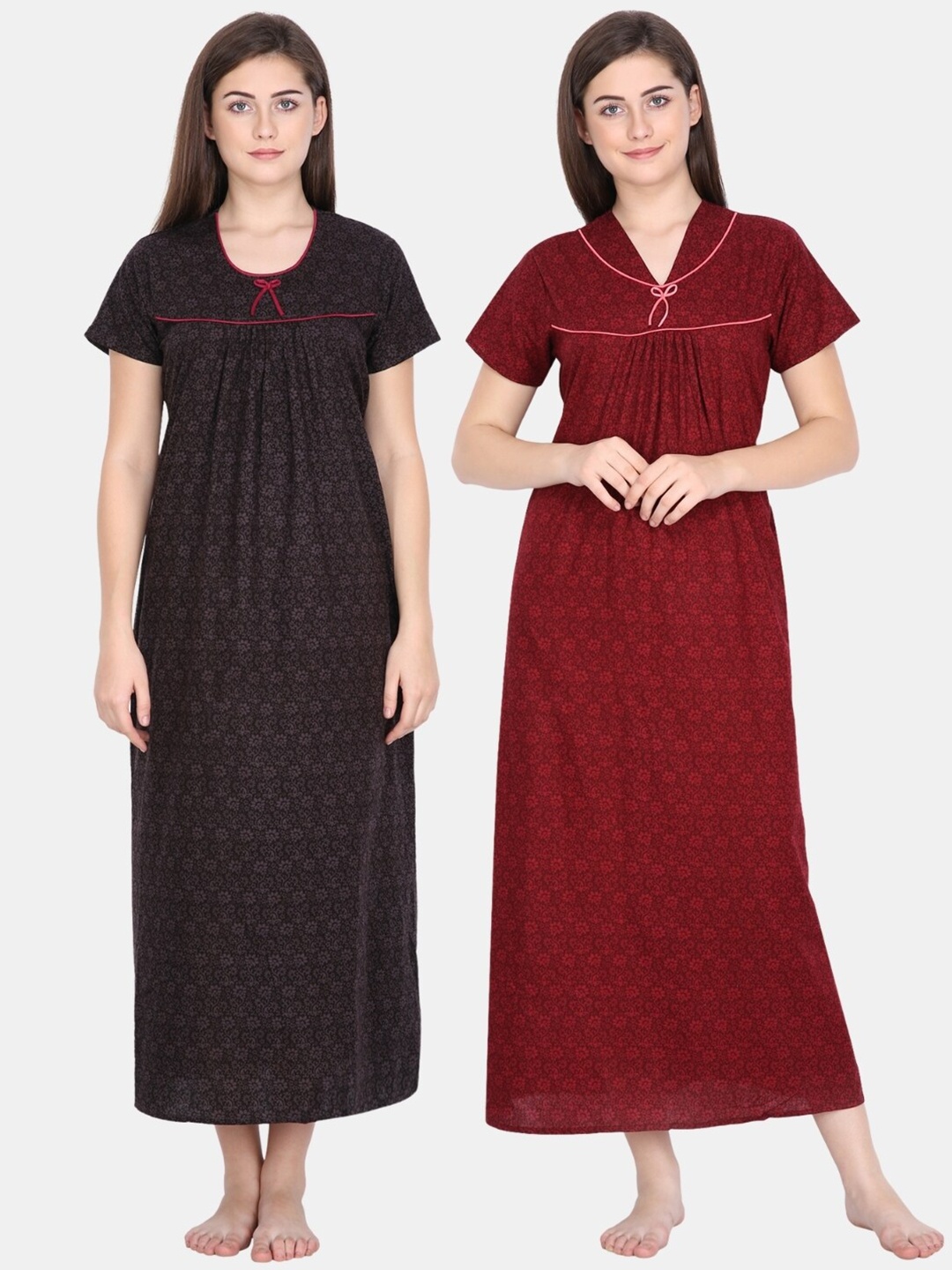 

Klamotten Women Pack of 2 Printed Pure Cotton Maxi Nightdress, Black