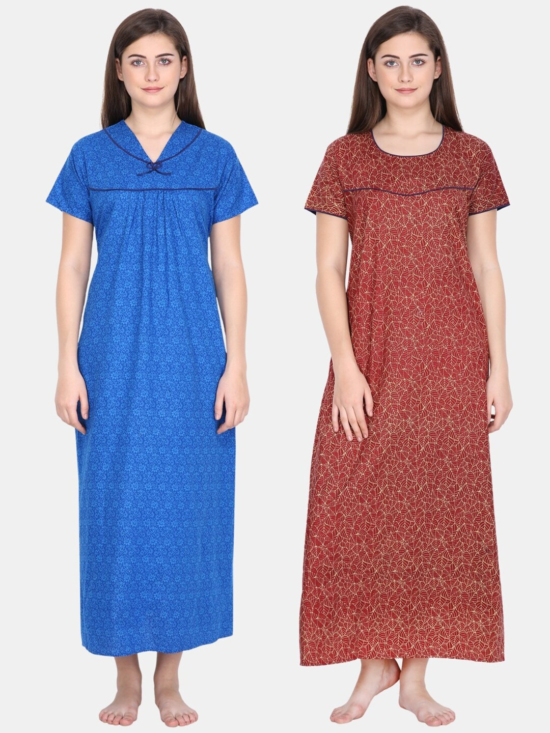 

Klamotten Women Pack of 2 Printed Pure Cotton Maxi Nightdress, Turquoise blue