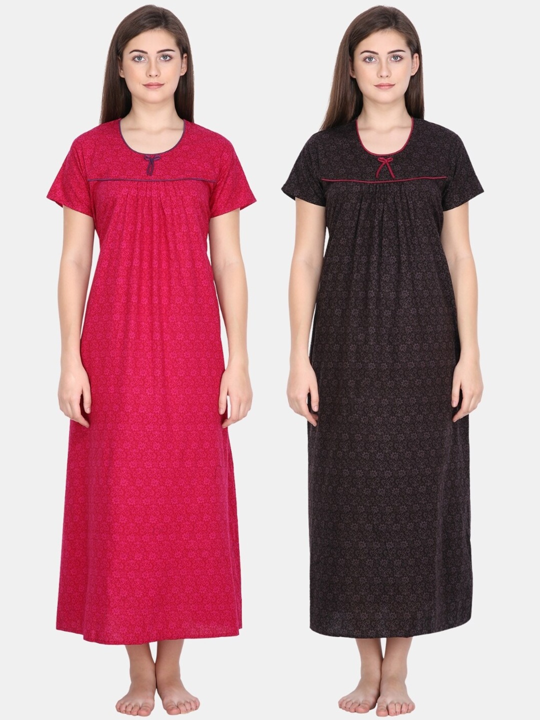 

KlamottenPack of 2 Printed Pure Cotton Maxi Nightdress, Red