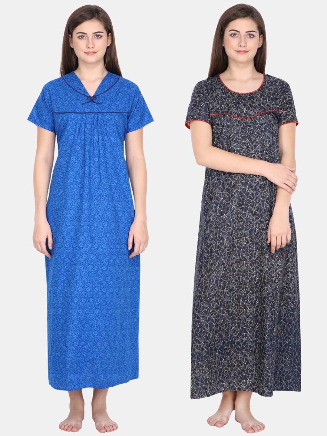 

Klamotten Women Pack of 2 Printed Maxi Pure Cotton Nightdress, Blue