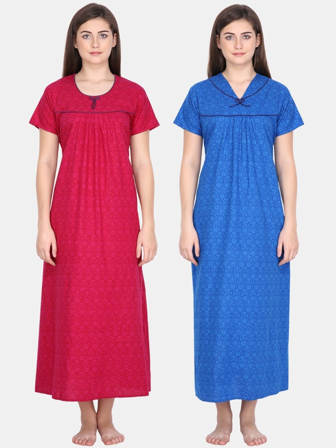 

Klamotten Women Pack of 2 Printed Pure Cotton Maxi Nightdress, Red