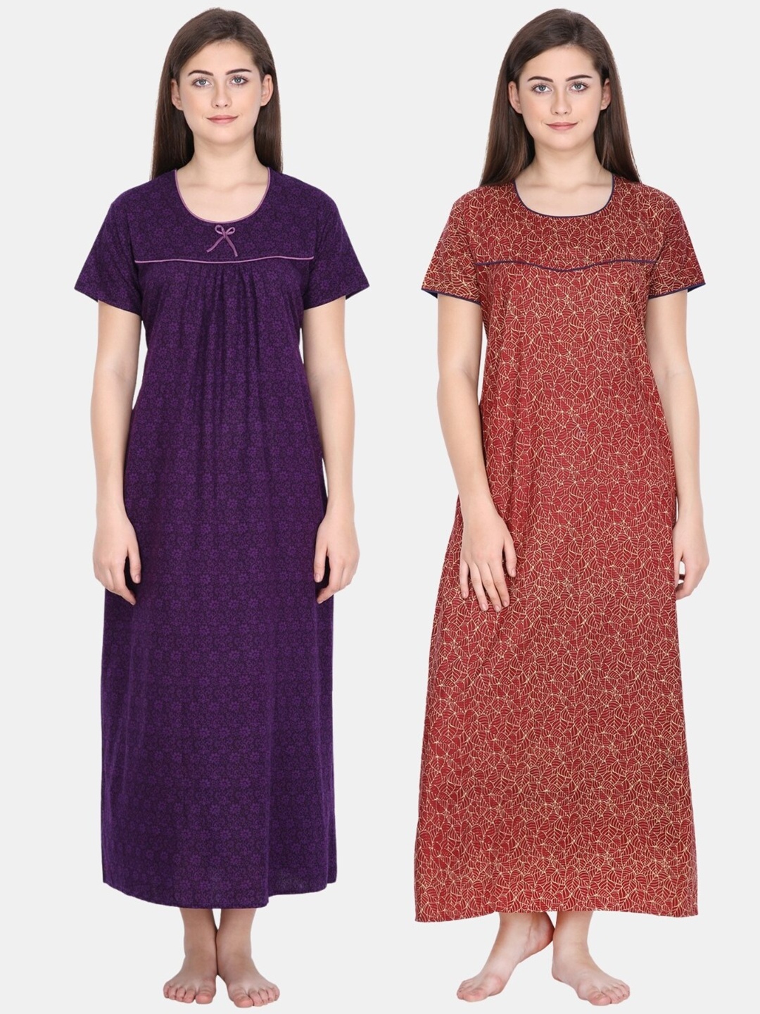 

Klamotten Women Pack of 2 Printed Pure Cotton Maxi Nightdress, Purple
