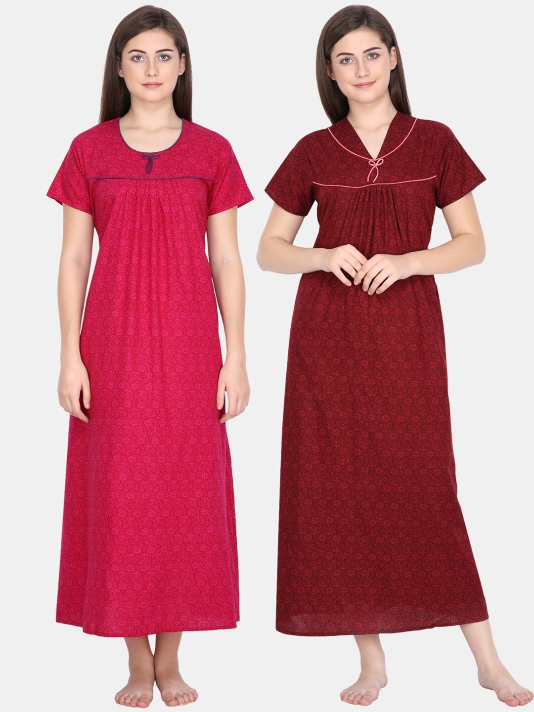 

Klamotten Set of 2 Printed Pure Cotton Maxi Nightdress, Red