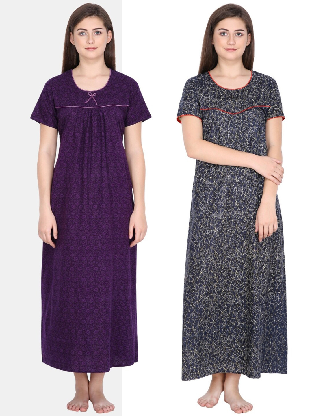 

Klamotten Pack of 2 Printed Pure Cotton Maxi Nightdress, Purple