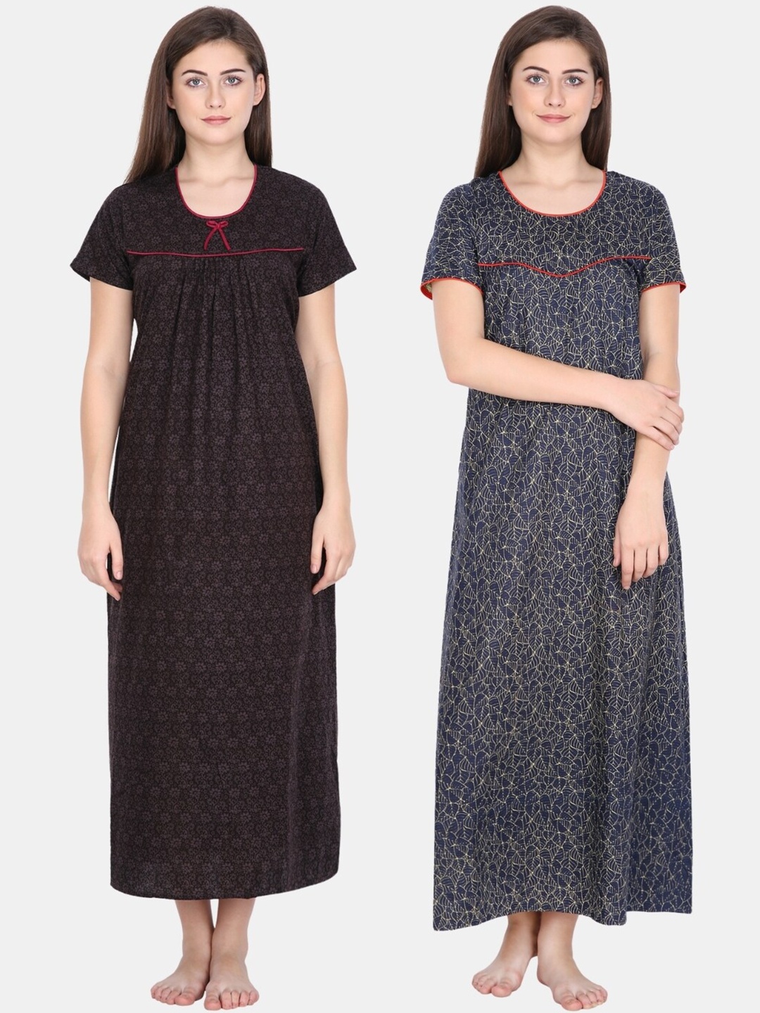 

Klamotten Women Pack of 2 Printed Nightdress, Black