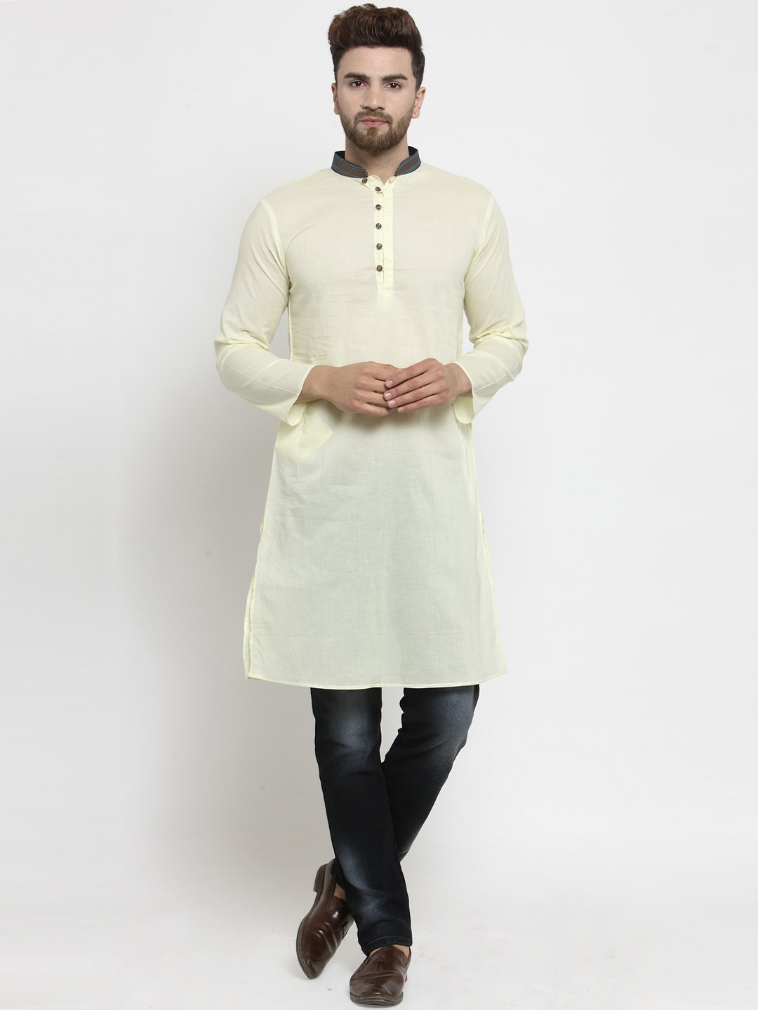 

WESTCLO Men Yellow Thread Work Kurta