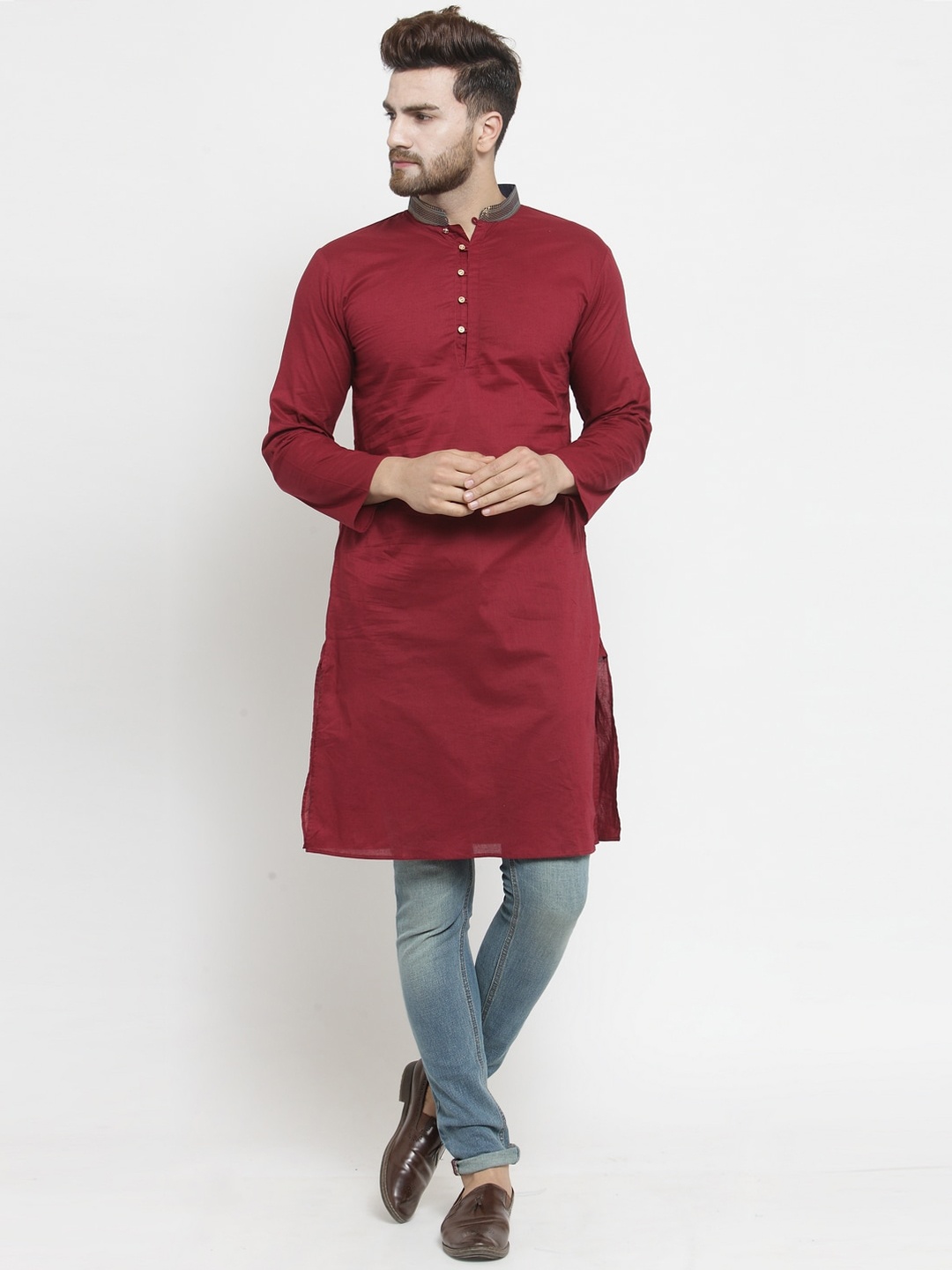 

WESTCLO Men Maroon Cotton Straight Kurta