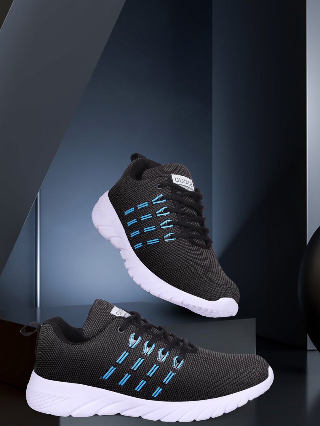 

CLYMB Men Grey & Blue Mesh Running Shoes
