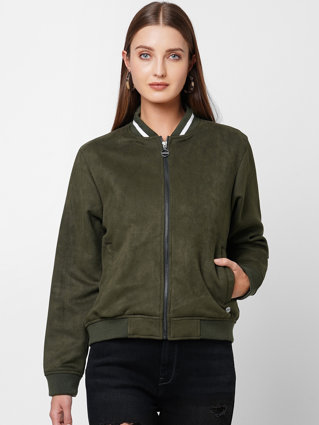 

Pepe Jeans Women Olive Green Lightweight Bomber Jacket