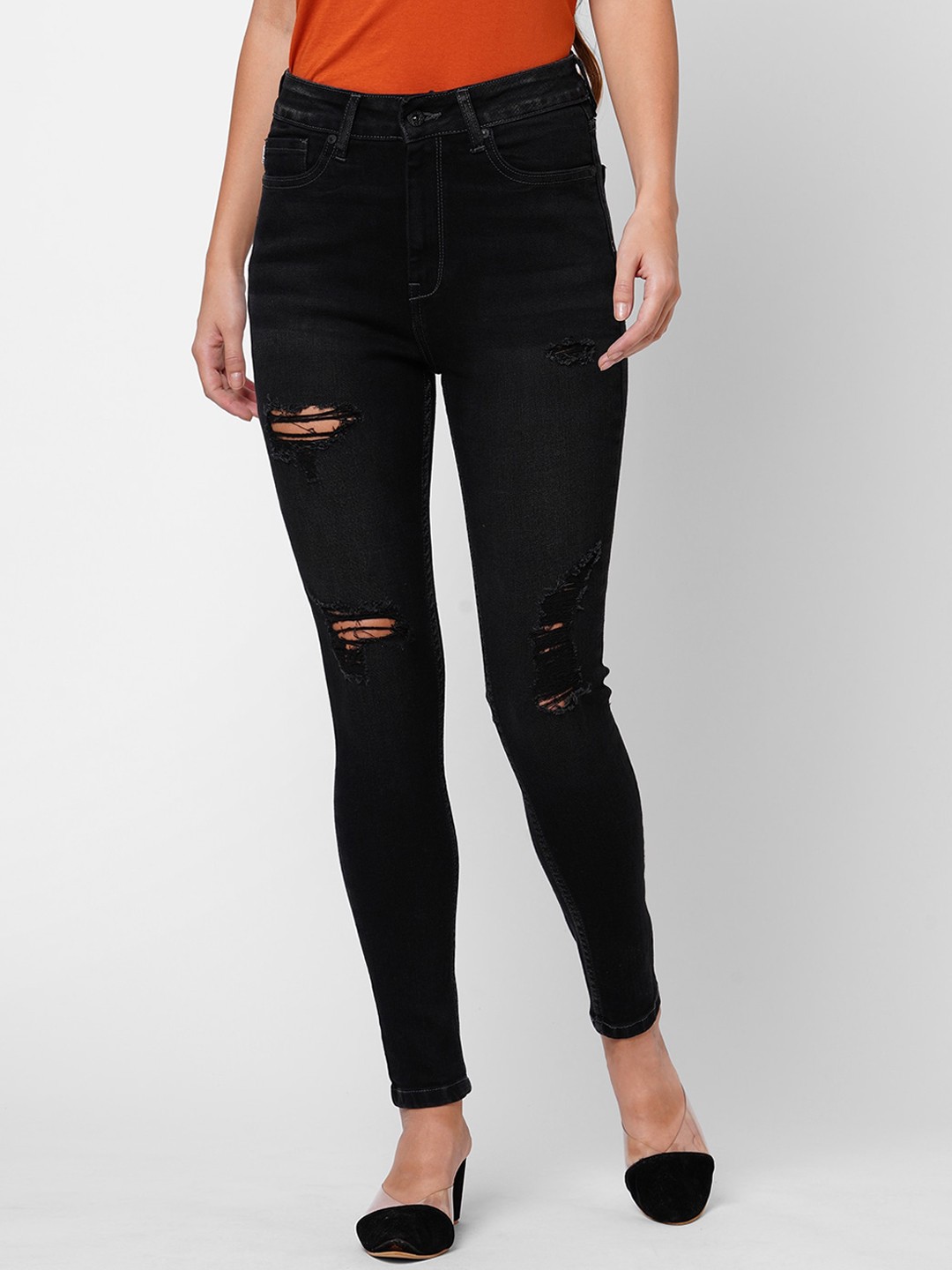 

Pepe Jeans Women Black Skinny Fit High-Rise Mildly Distressed Light Fade Jeans
