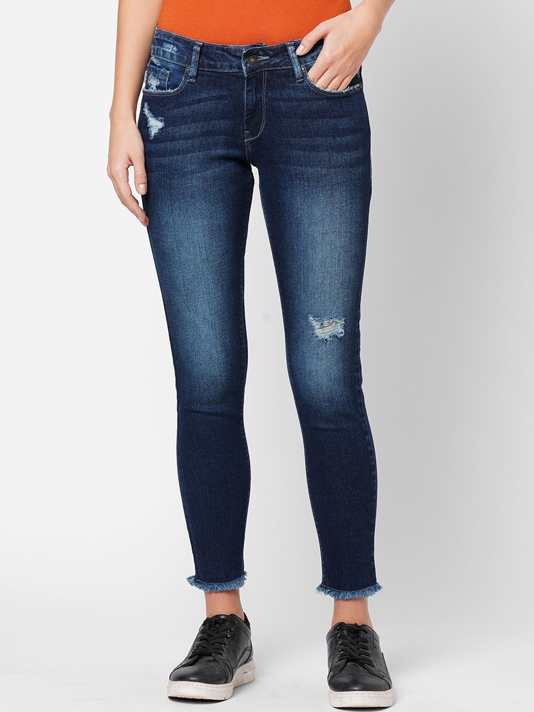 

Pepe Jeans Women Navy Blue Skinny Fit Low Distress Heavy Fade Jeans