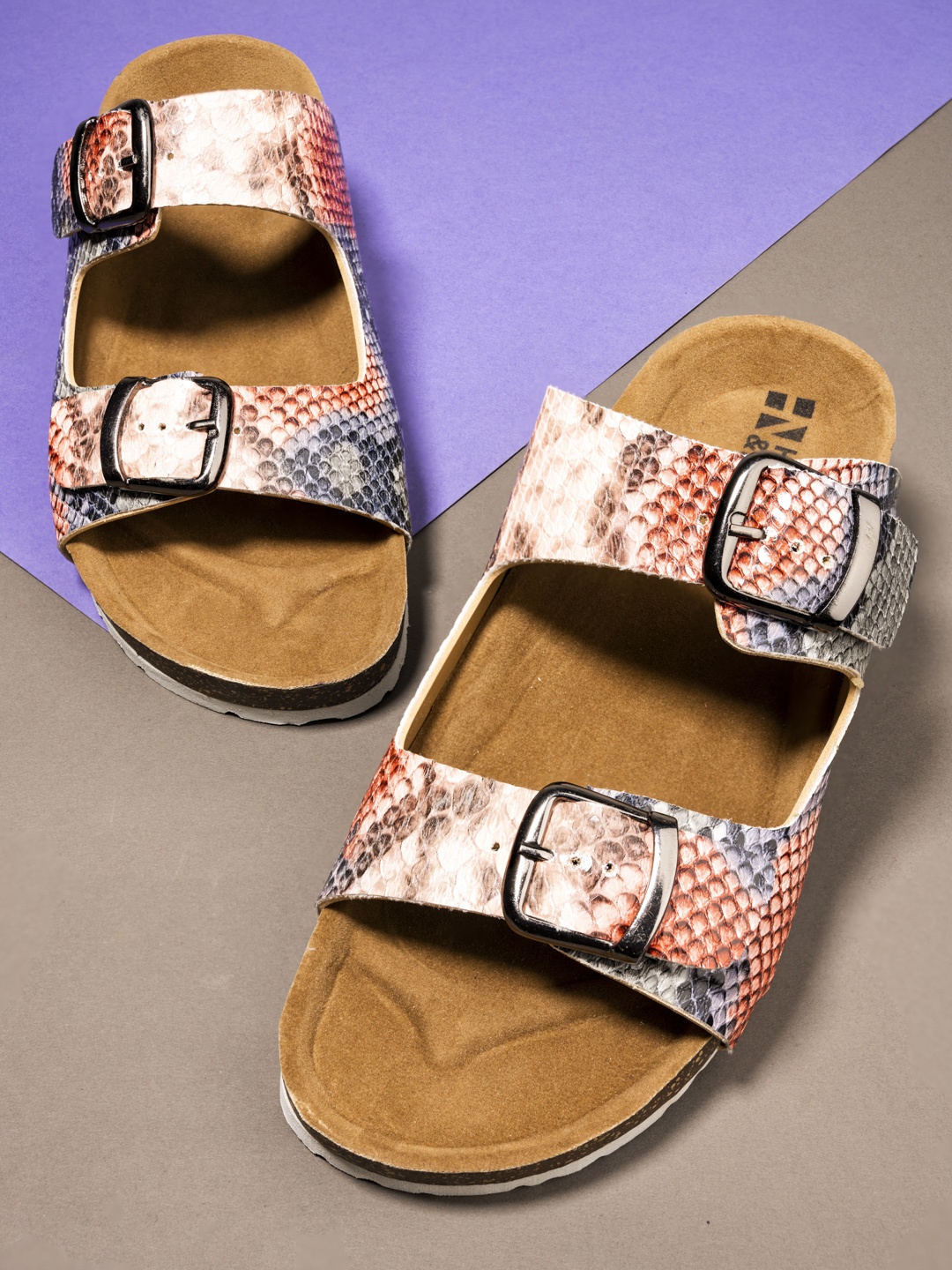 

HERE&NOW Women Peach Printed Open Toe Flats