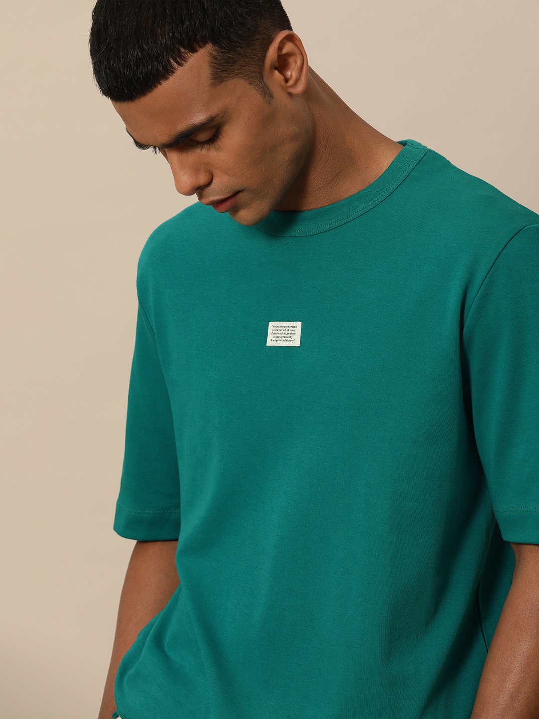

Mr Bowerbird Men Teal Green Pure Cotton Philosophy Oversized T-shirt