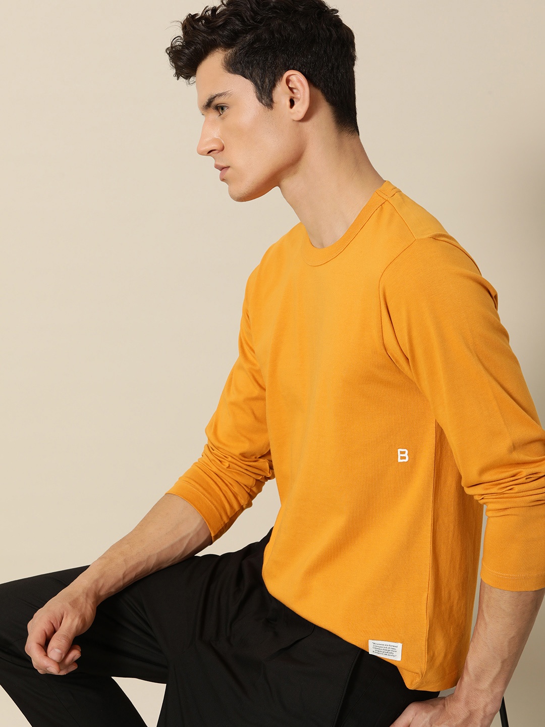 

Mr Bowerbird Men Plan B Embroidered Full Sleeve T-shirt, Mustard