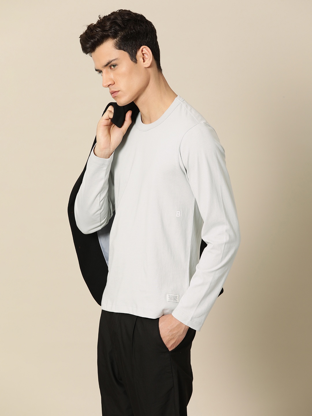 

Mr Bowerbird Men Plan B Embroidered Full Sleeve T-shirt, Grey