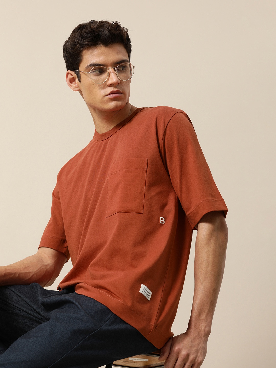 

Mr Bowerbird Men Plan B Embroidered Oversized T-Shirt, Rust