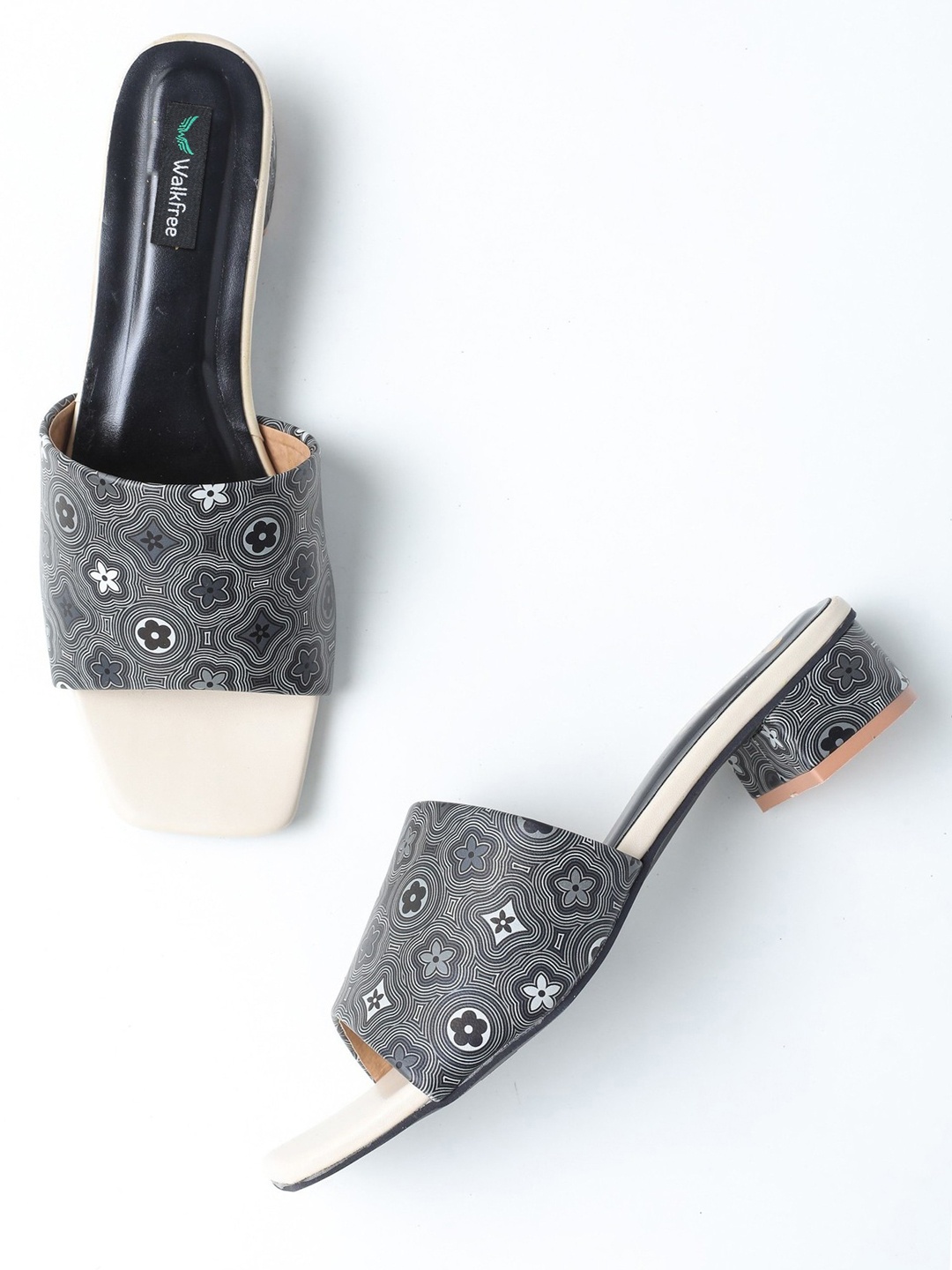 

Walkfree Women Grey Printed Block Heels