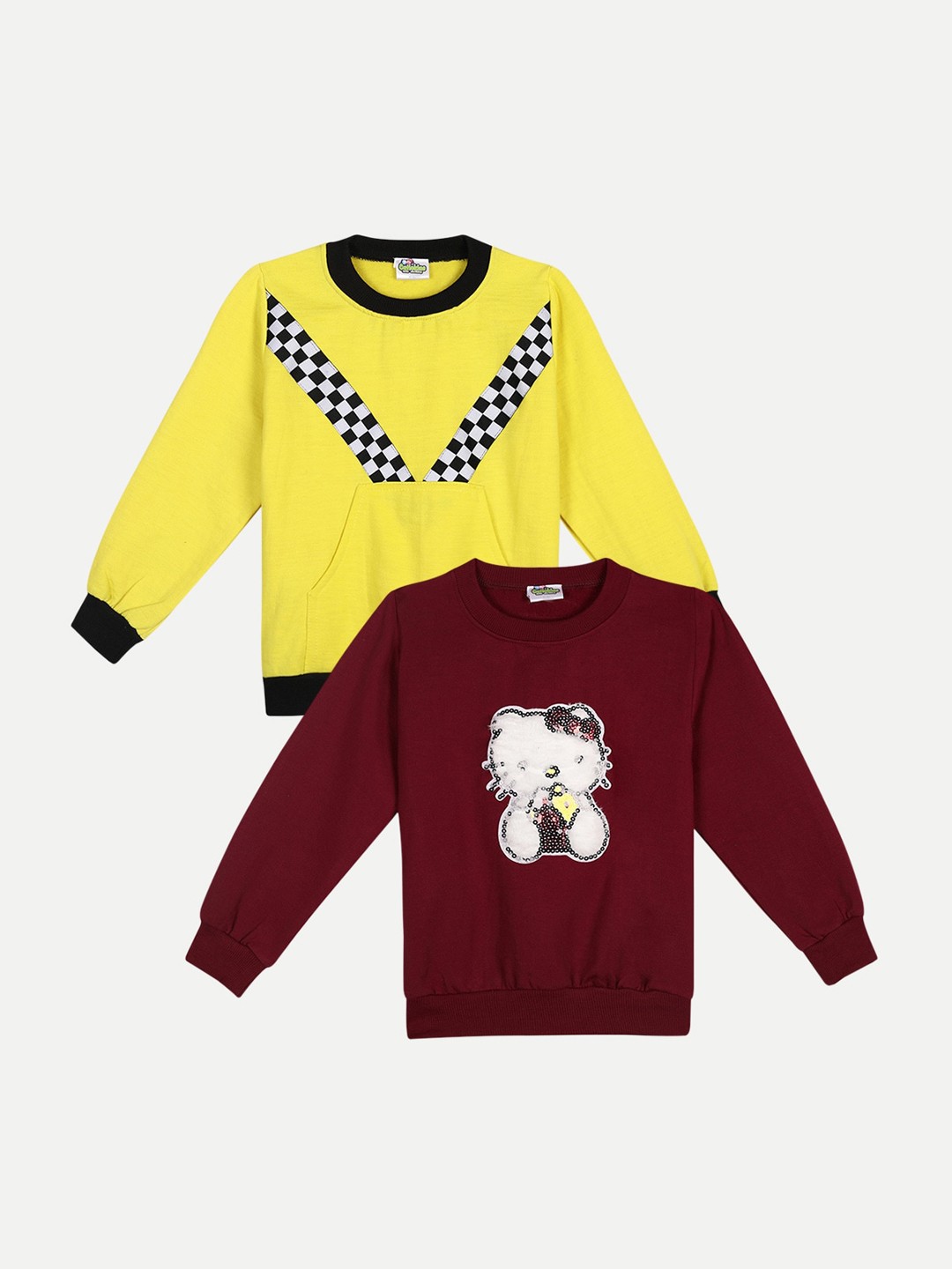 

Cutiekins Unisex Kids Yellow & Maroon Pack Of 2 Printed Sweatshirt
