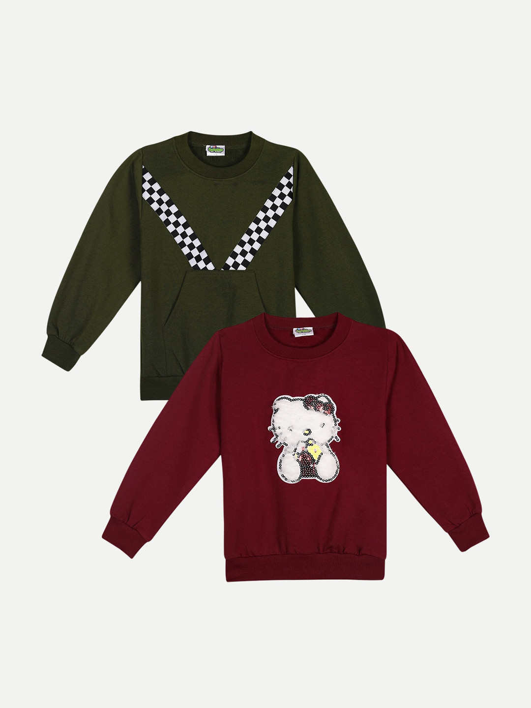 

Cutiekins Pack of 2 Kids Green & Maroon Printed Sweatshirt