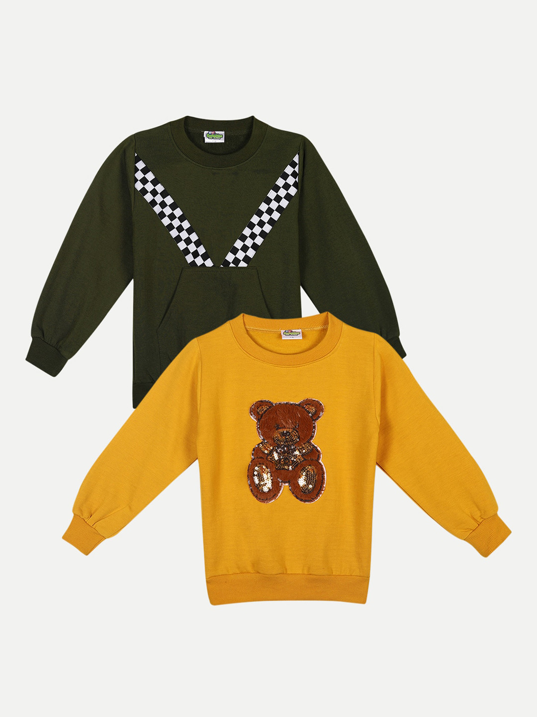 

Cutiekins Pack of 2 Kids Green & Mustard Yellow Printed Sweatshirt