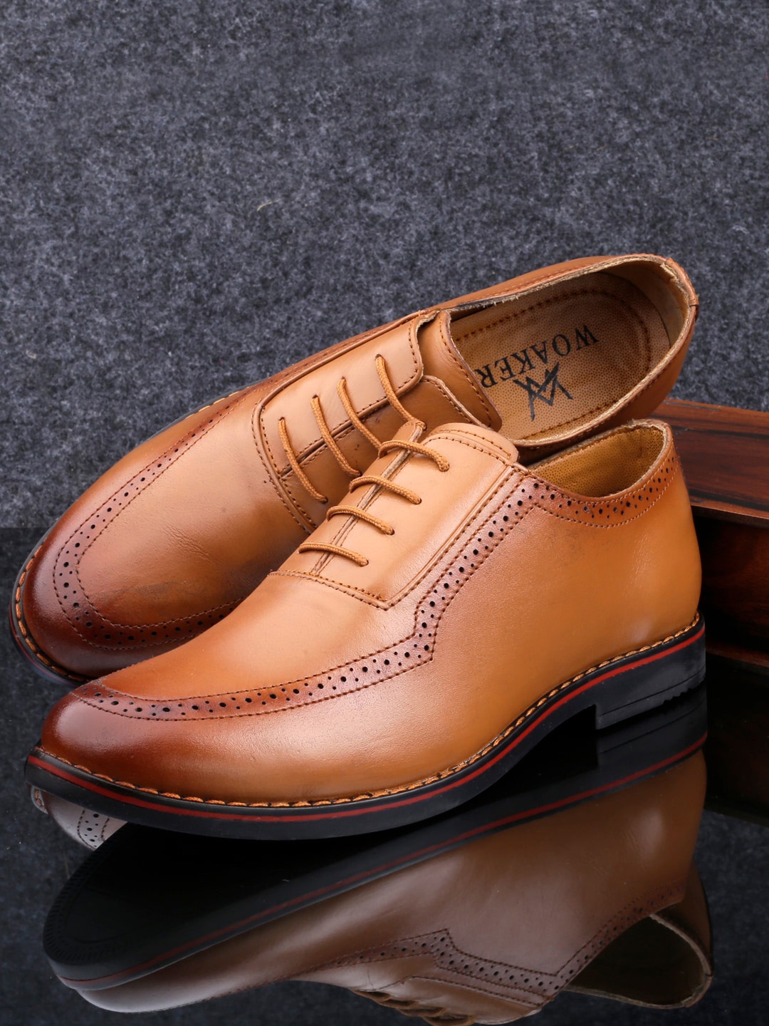

Woakers Men Tan Brown Solid Leather Formal Oxfords