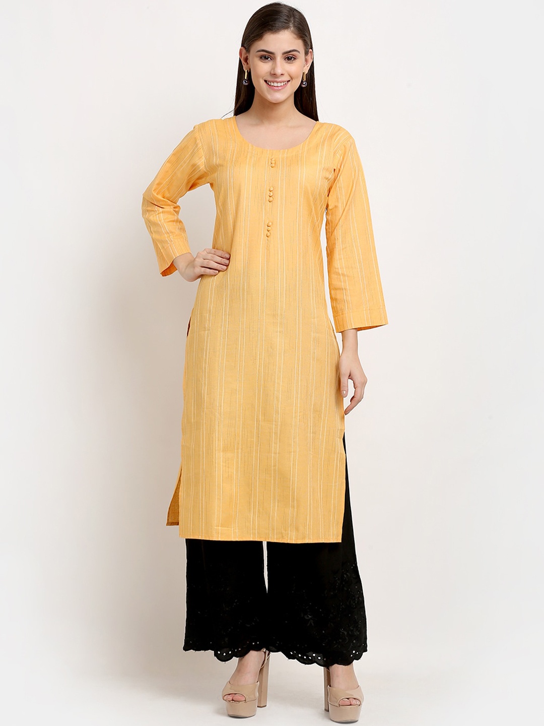 

GRACIT Women Yellow Regular Pure Cotton Kurta With Palazzos
