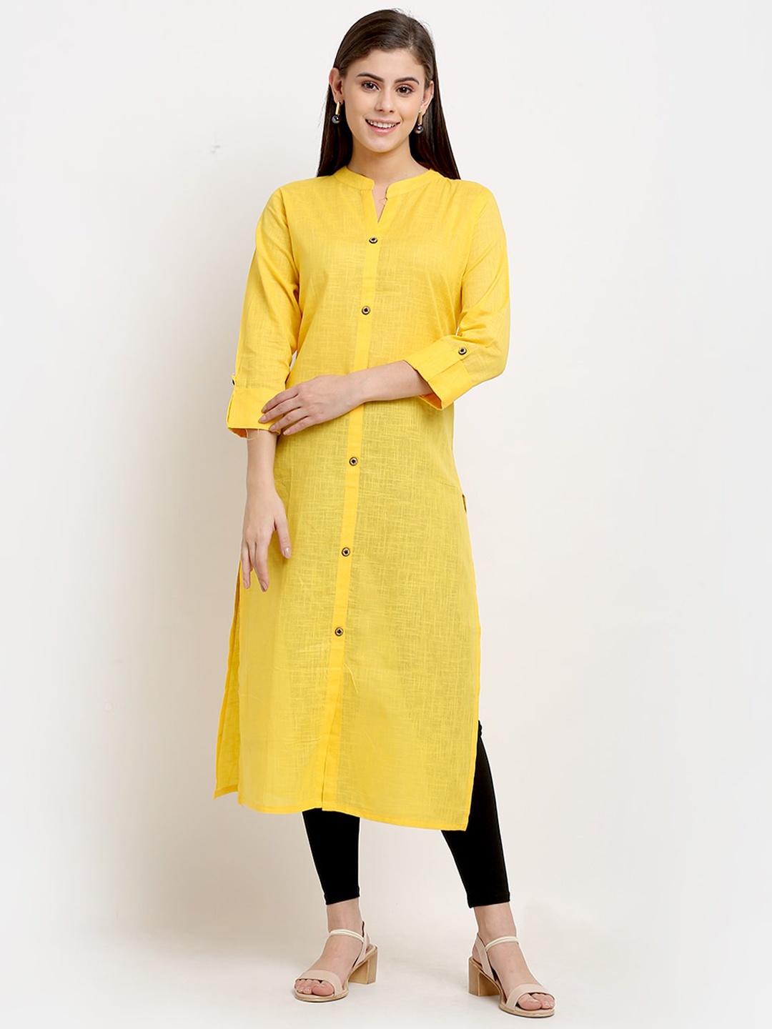 

GRACIT Women Yellow Regular Pure Cotton Kurta with Trousers